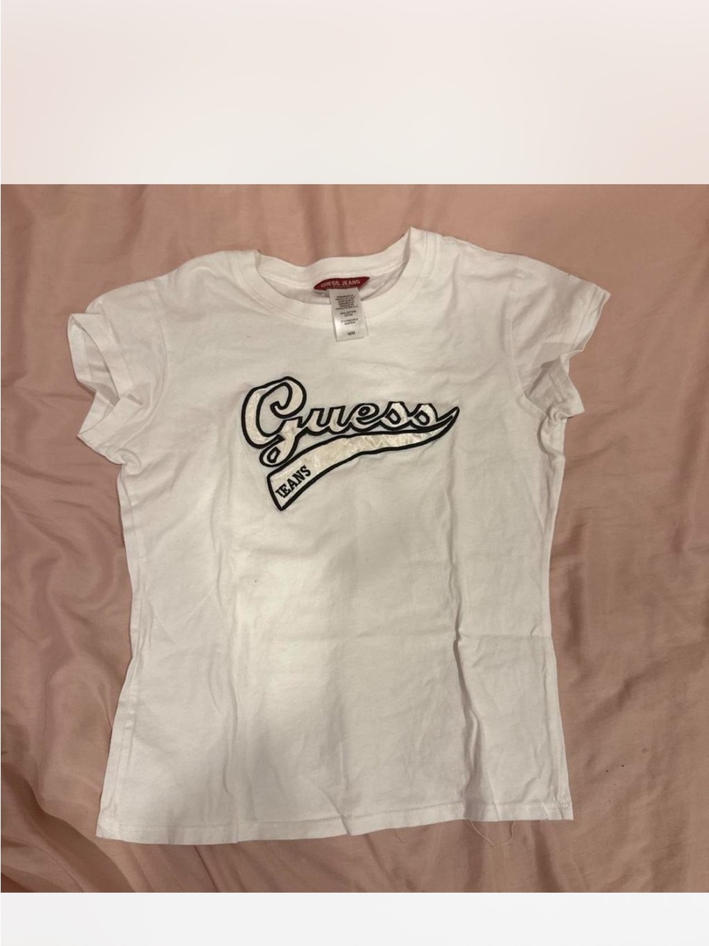 GUESS White Tee with Black Script Logo
